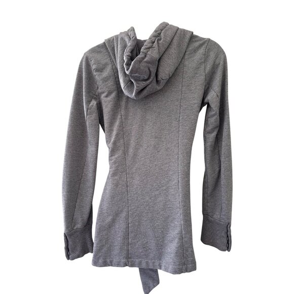 Lucky Brand Cozy Grey Hooded Wrap Cardigan With Tie Waist & Side Pockets - Picture 3 of 13